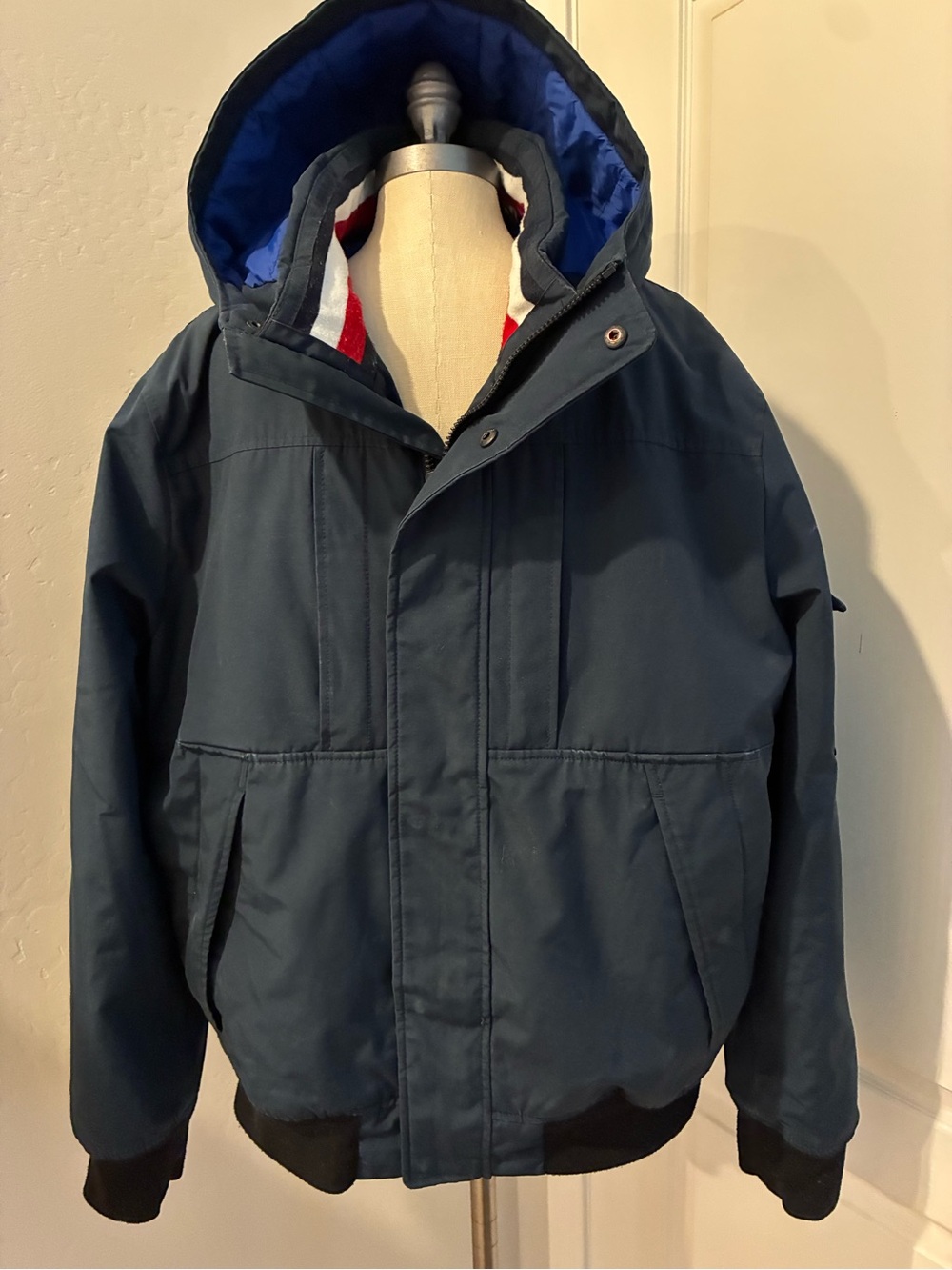 Tommy Hilfiger Navy Hooded Puffer with Signature Trim